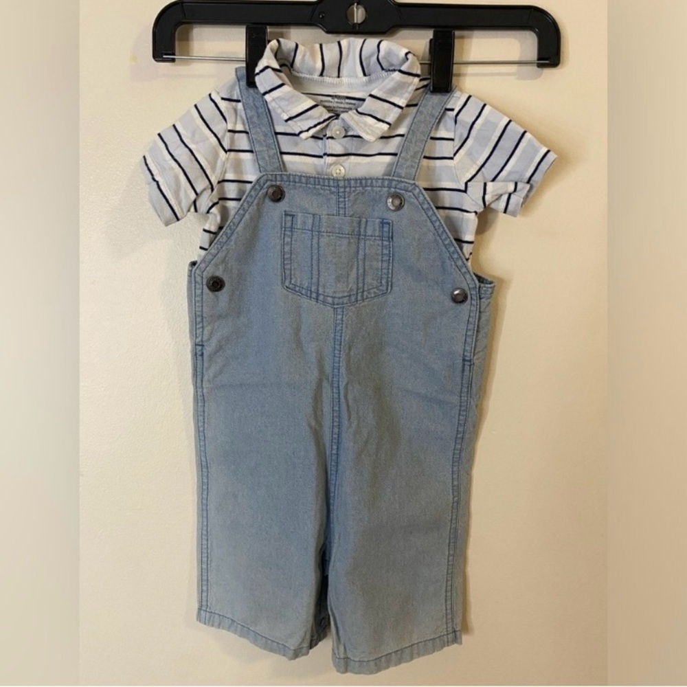 Carter's Baby Cotton Light Blue Overalls with Striped Shirt